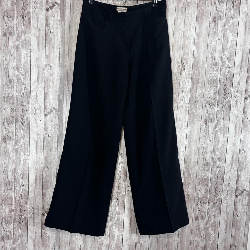 Emporio Armani Black Virgin Wool Wide Leg Dress Pants